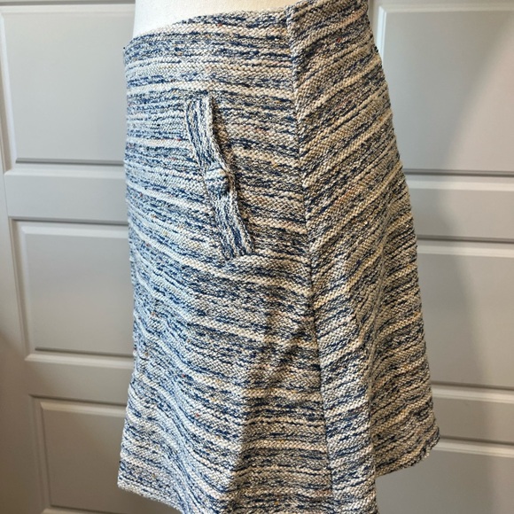 Loft Tweed Mini Skirt Pockets Textured Blue White Career Casual Size XS - Picture 3 of 8